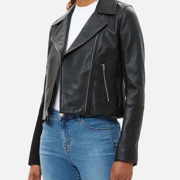 Theory NEW Slim Fit Black Leather Moto Jacket Size S - Picture 3 of 15